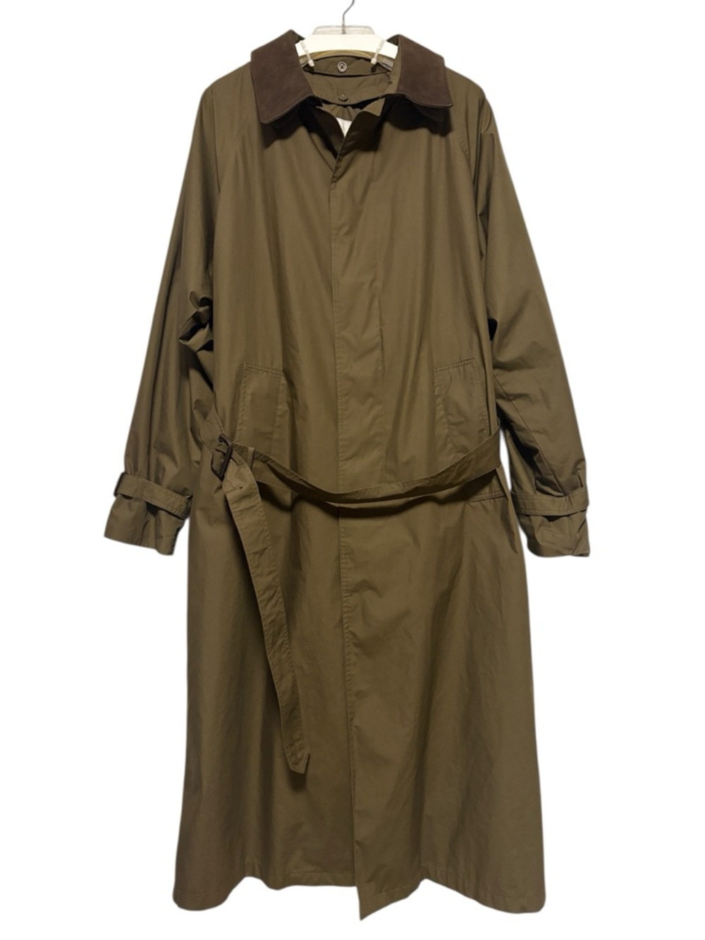 LONDON FOG Men’s Trench Coat Long Belted Suede Collar